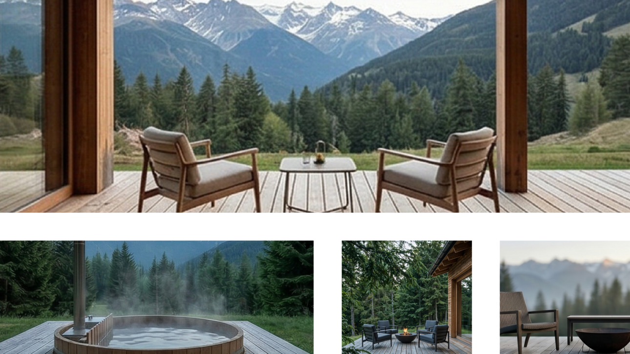 Photos extérieur : terrasse, bain nordique, salon extérieur